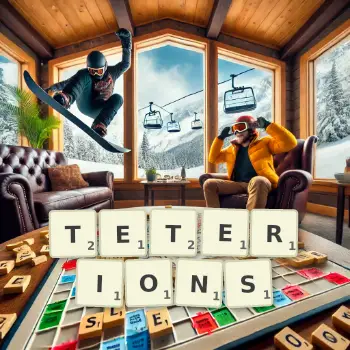 Illustration créative d'un jeu de lettres avec le mot TETERIONS épelé sur le plateau.