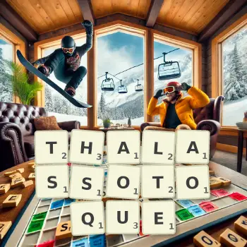Illustration créative d'un jeu de lettres avec le mot THALASSOTOQUE épelé sur le plateau.