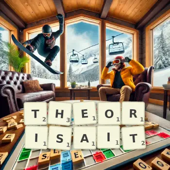 Illustration créative d'un jeu de lettres avec le mot THEORISAIT épelé sur le plateau.
