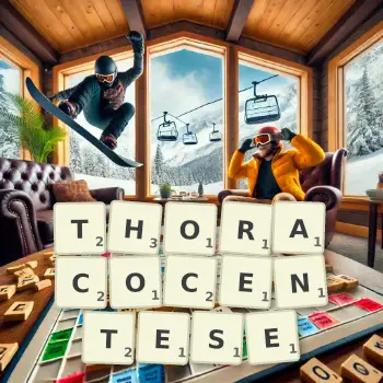 Illustration créative d'un jeu de lettres avec le mot THORACOCENTESE épelé sur le plateau.