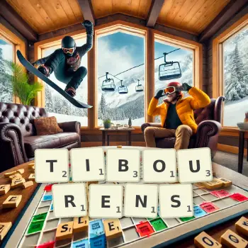 Illustration créative d'un jeu de lettres avec le mot TIBOURENS épelé sur le plateau.
