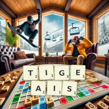 Illustration créative d'un jeu de lettres avec le mot TIGEAIS épelé sur le plateau.