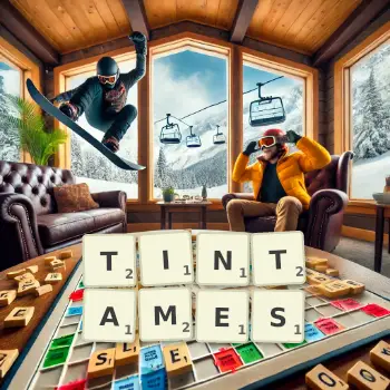 Illustration créative d'un jeu de lettres avec le mot TINTAMES épelé sur le plateau.