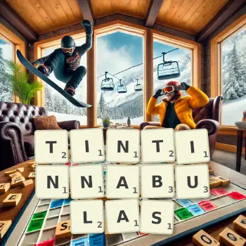 Illustration créative d'un jeu de lettres avec le mot TINTINNABULAS épelé sur le plateau.