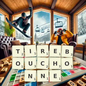 Illustration créative d'un jeu de lettres avec le mot TIREBOUCHONNE épelé sur le plateau.