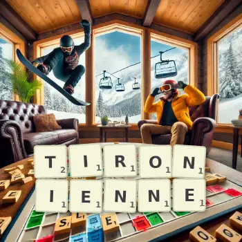 Illustration créative d'un jeu de lettres avec le mot TIRONIENNE épelé sur le plateau.