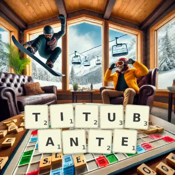 Illustration créative d'un jeu de lettres avec le mot TITUBANTE épelé sur le plateau.