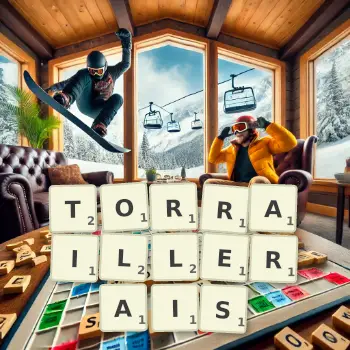 Illustration créative d'un jeu de lettres avec le mot TORRAILLERAIS épelé sur le plateau.