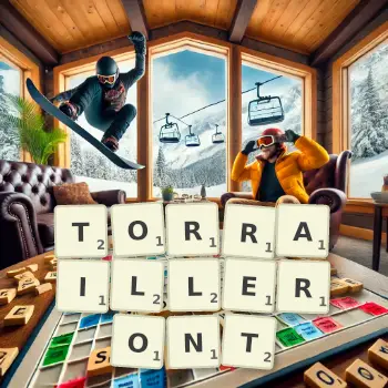 Illustration créative d'un jeu de lettres avec le mot TORRAILLERONT épelé sur le plateau.