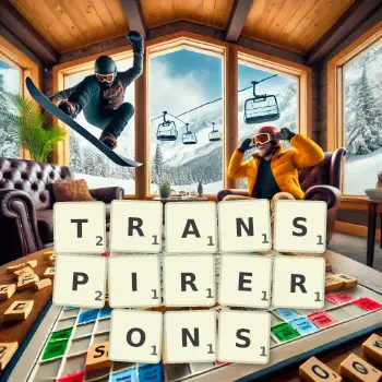 Illustration créative d'un jeu de lettres avec le mot TRANSPIRERONS épelé sur le plateau.