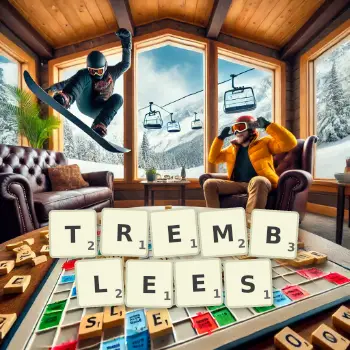 Illustration créative d'un jeu de lettres avec le mot TREMBLEES épelé sur le plateau.