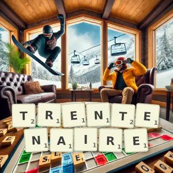 Illustration créative d'un jeu de lettres avec le mot TRENTENAIRE épelé sur le plateau.