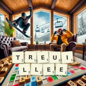 Illustration créative d'un jeu de lettres avec le mot TREUILLEE épelé sur le plateau.