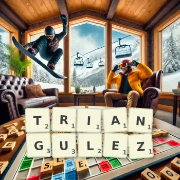 Illustration créative d'un jeu de lettres avec le mot TRIANGULEZ épelé sur le plateau.