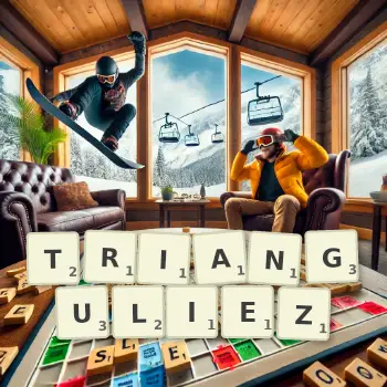 Illustration créative d'un jeu de lettres avec le mot TRIANGULIEZ épelé sur le plateau.