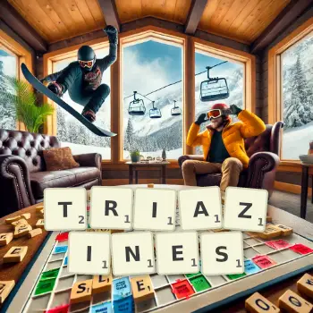 Illustration créative d'un jeu de lettres avec le mot TRIAZINES épelé sur le plateau.
