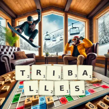 Illustration créative d'un jeu de lettres avec le mot TRIBALLES épelé sur le plateau.