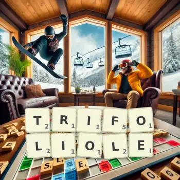 Illustration créative d'un jeu de lettres avec le mot TRIFOLIOLE épelé sur le plateau.