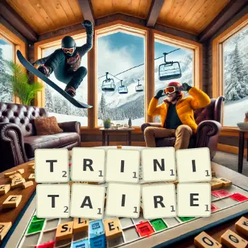 Illustration créative d'un jeu de lettres avec le mot TRINITAIRE épelé sur le plateau.
