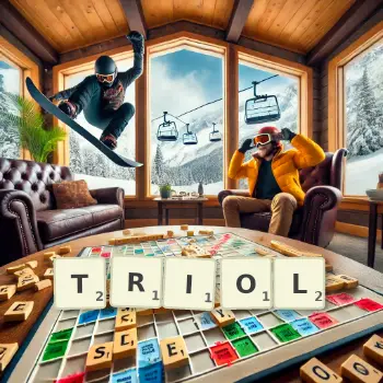 Illustration créative d'un jeu de lettres avec le mot TRIOL épelé sur le plateau.