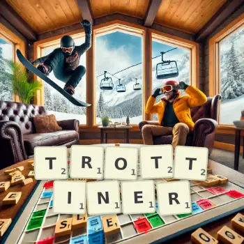 Illustration créative d'un jeu de lettres avec le mot TROTTINER épelé sur le plateau.