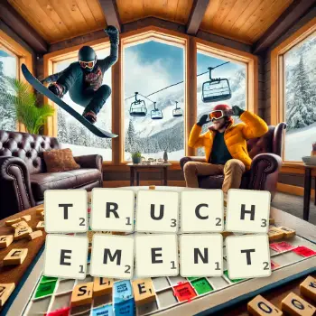 Illustration créative d'un jeu de lettres avec le mot TRUCHEMENT épelé sur le plateau.