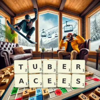 Illustration créative d'un jeu de lettres avec le mot TUBERACEES épelé sur le plateau.