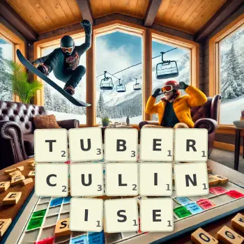 Illustration créative d'un jeu de lettres avec le mot TUBERCULINISE épelé sur le plateau.