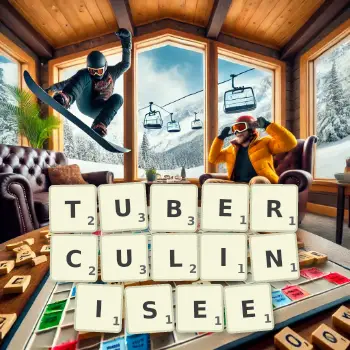 Illustration créative d'un jeu de lettres avec le mot TUBERCULINISEE épelé sur le plateau.