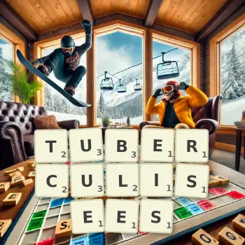 Illustration créative d'un jeu de lettres avec le mot TUBERCULISEES épelé sur le plateau.