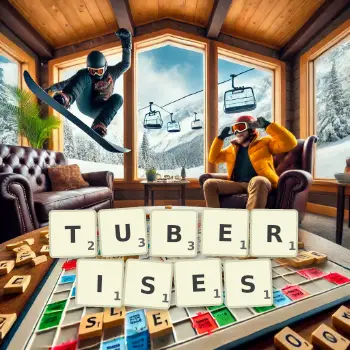 Illustration créative d'un jeu de lettres avec le mot TUBERISES épelé sur le plateau.