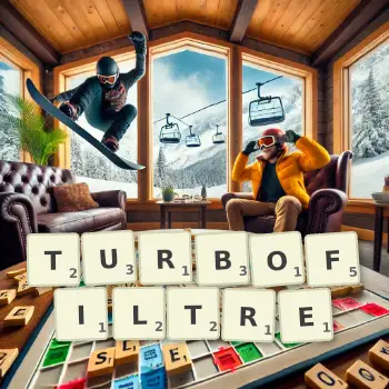 Illustration créative d'un jeu de lettres avec le mot TURBOFILTRE épelé sur le plateau.