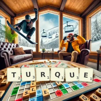 Illustration créative d'un jeu de lettres avec le mot TURQUE épelé sur le plateau.