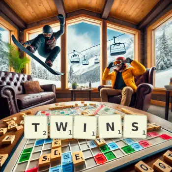 Illustration créative d'un jeu de lettres avec le mot TWINS épelé sur le plateau.