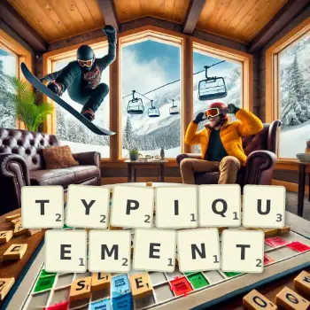 Illustration créative d'un jeu de lettres avec le mot TYPIQUEMENT épelé sur le plateau.