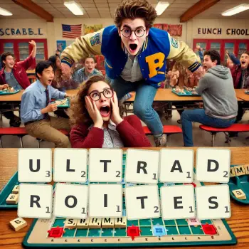 Illustration créative d'un jeu de lettres avec le mot ULTRADROITES épelé sur le plateau.