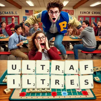 Illustration créative d'un jeu de lettres avec le mot ULTRAFILTRES épelé sur le plateau.