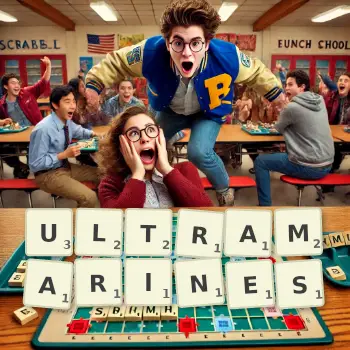 Illustration créative d'un jeu de lettres avec le mot ULTRAMARINES épelé sur le plateau.