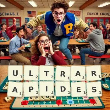 Illustration créative d'un jeu de lettres avec le mot ULTRARAPIDES épelé sur le plateau.