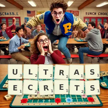 Illustration créative d'un jeu de lettres avec le mot ULTRASECRETS épelé sur le plateau.