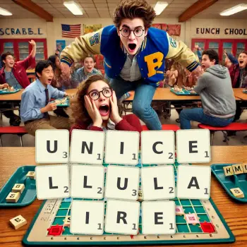 Illustration créative d'un jeu de lettres avec le mot UNICELLULAIRE épelé sur le plateau.