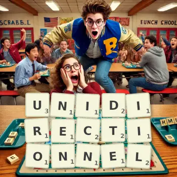 Illustration créative d'un jeu de lettres avec le mot UNIDIRECTIONNEL épelé sur le plateau.