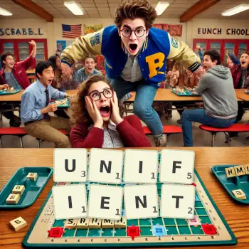 Illustration créative d'un jeu de lettres avec le mot UNIFIENT épelé sur le plateau.