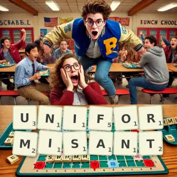 Illustration créative d'un jeu de lettres avec le mot UNIFORMISANT épelé sur le plateau.