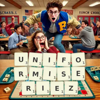 Illustration créative d'un jeu de lettres avec le mot UNIFORMISERIEZ épelé sur le plateau.