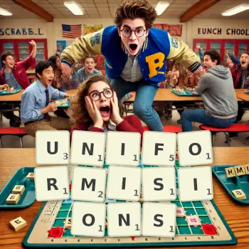 Illustration créative d'un jeu de lettres avec le mot UNIFORMISIONS épelé sur le plateau.