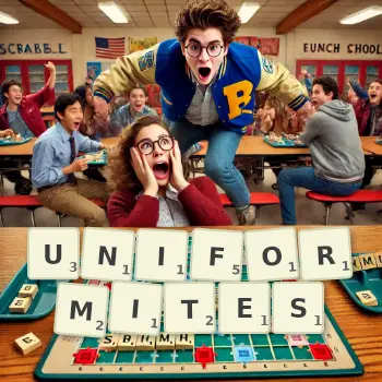 Illustration créative d'un jeu de lettres avec le mot UNIFORMITES épelé sur le plateau.