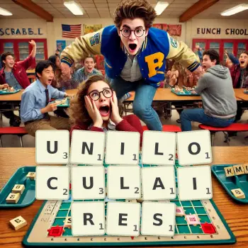 Illustration créative d'un jeu de lettres avec le mot UNILOCULAIRES épelé sur le plateau.