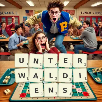 Illustration créative d'un jeu de lettres avec le mot UNTERWALDIENS épelé sur le plateau.