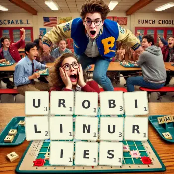 Illustration créative d'un jeu de lettres avec le mot UROBILINURIES épelé sur le plateau.